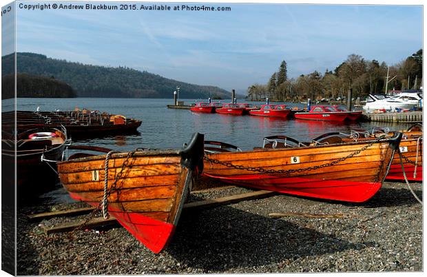  Red boats on the lakeshore... Canvas Print by Andy Blackburn