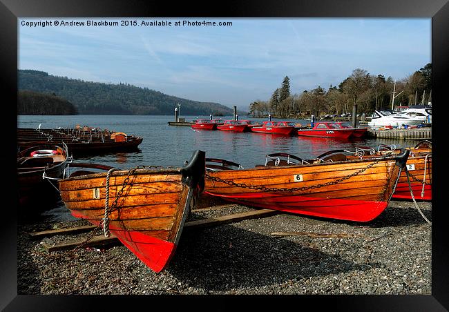  Red boats on the lakeshore... Framed Print by Andy Blackburn