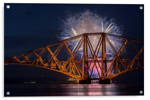  Forth Rail Bridge Fireworks Acrylic by Ian Potter