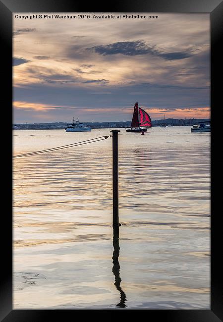  Red sail at sunset Framed Print by Phil Wareham