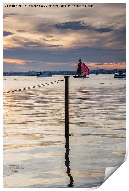  Red sail at sunset Print by Phil Wareham