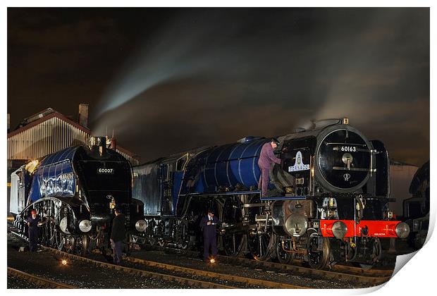 Steam locomotives on shed at night  Print by Ian Duffield