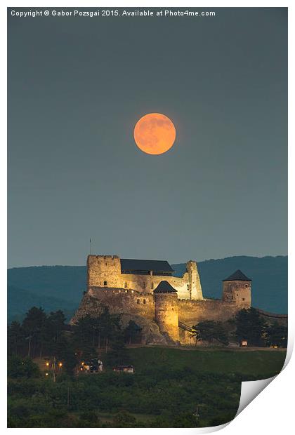 The castle of Boldogko at full moon Print by Gabor Pozsgai