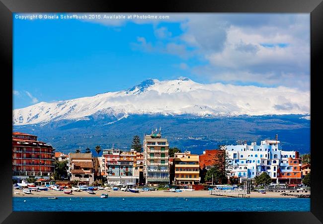  Mount Etna above Giardini Naxos Framed Print by Gisela Scheffbuch