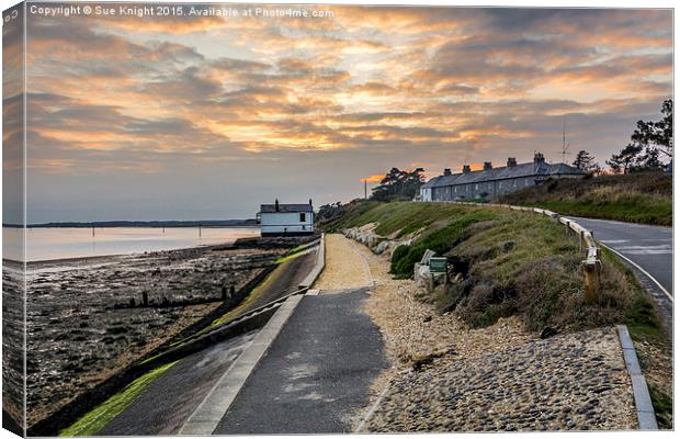The boathouse and coastguard cottages at Lepe Canvas Print by Sue Knight