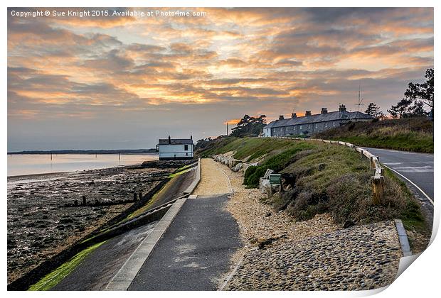 The boathouse and coastguard cottages at Lepe Print by Sue Knight