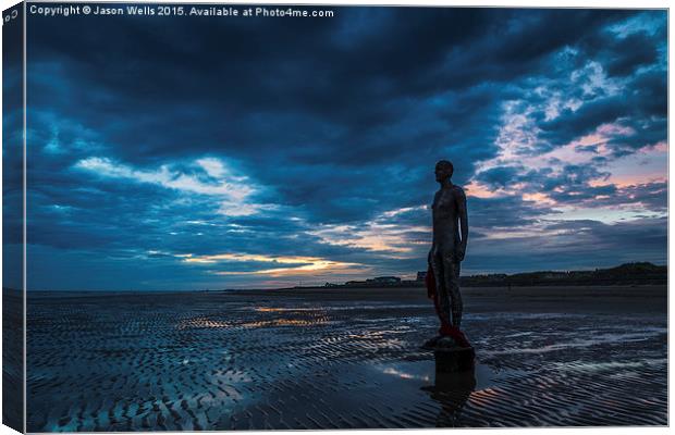 Colourful sky above the Iron Men at Crosby Canvas Print by Jason Wells