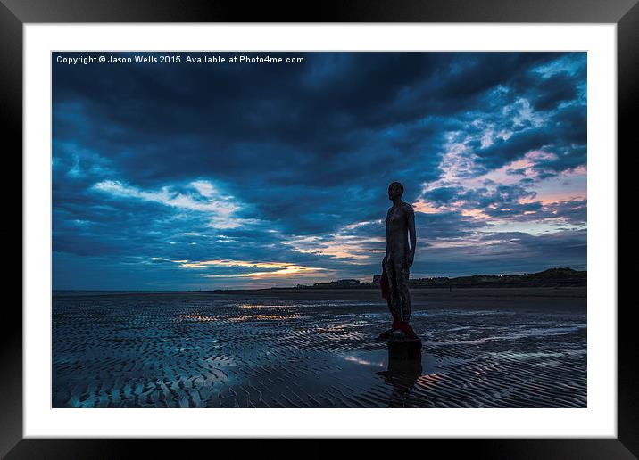 Colourful sky above the Iron Men at Crosby Framed Mounted Print by Jason Wells
