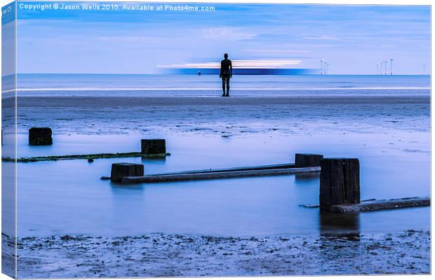 P&O ferry passes the Iron Man during the blue hour Canvas Print by Jason Wells