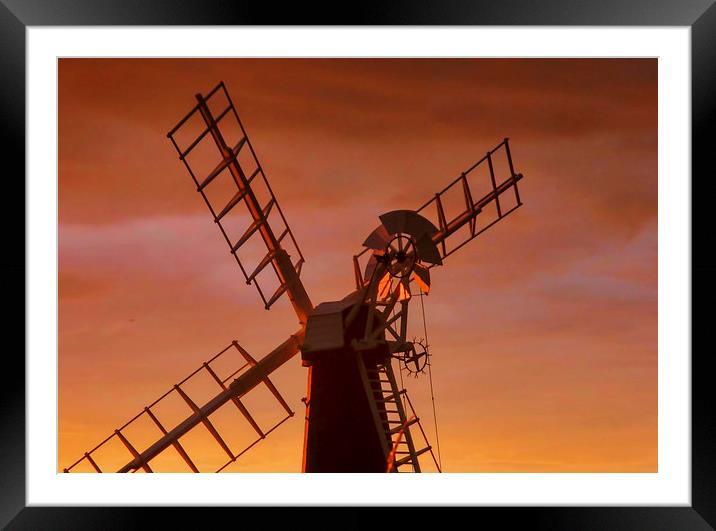 Windmill silhouette Framed Mounted Print by Valerie Anne Kelly