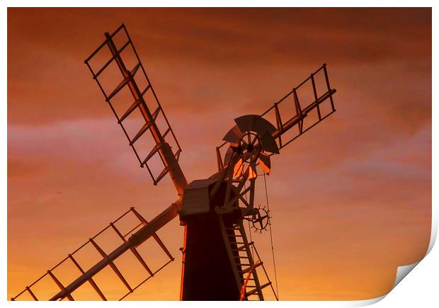Windmill silhouette Print by Valerie Anne Kelly