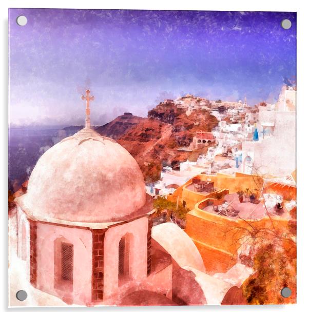 Fira church digital watercolor painting Acrylic by Antony McAulay