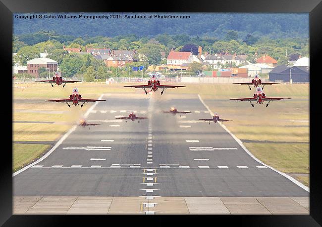 Red Arrows Take Off Farnborough 2015  Framed Print by Colin Williams Photography