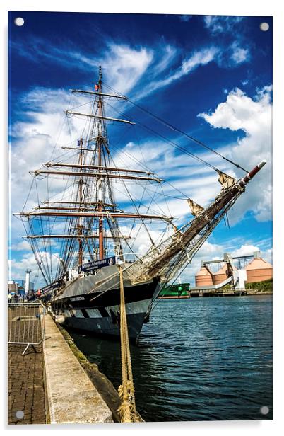Tall Ship At Blyth Dock Northumberland Acrylic by Tanya Hall