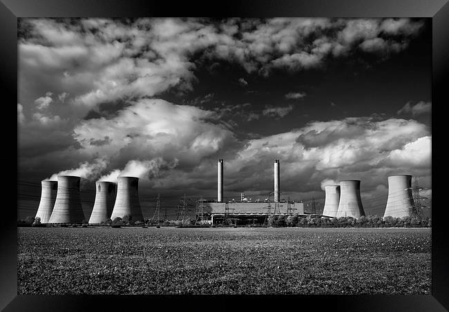 West Burton Power Stations in Mono  Framed Print by Darren Galpin
