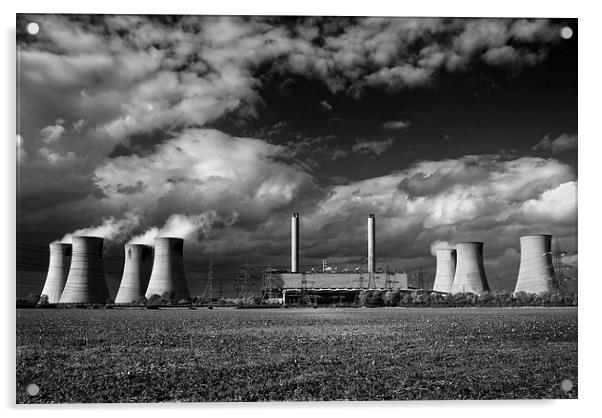West Burton Power Stations in Mono  Acrylic by Darren Galpin