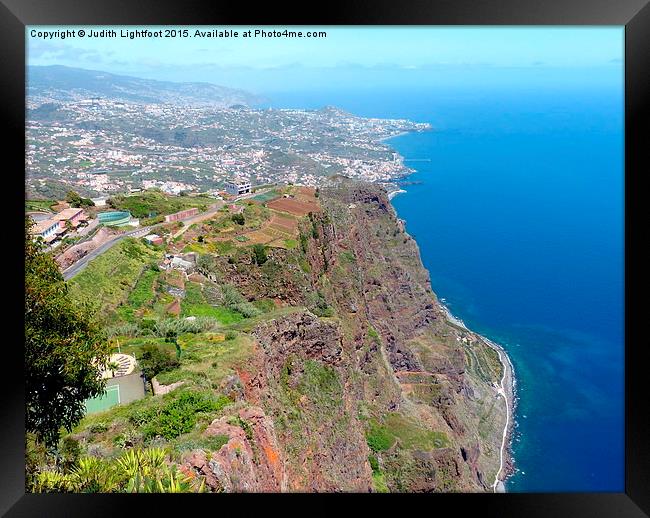 Overview of Funchal coastline from above  Framed Print by Judith Lightfoot