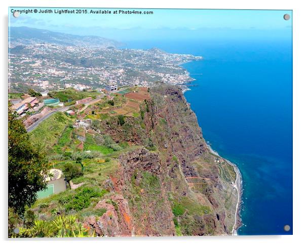 Overview of Funchal coastline from above  Acrylic by Judith Lightfoot