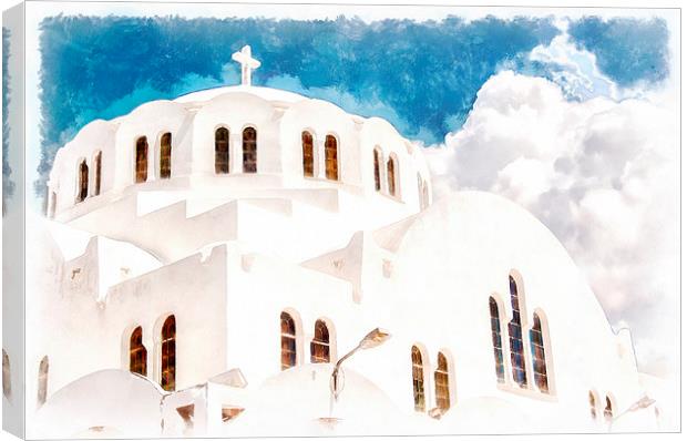 Fira Orthodox Metropolitan cathedral digital water Canvas Print by Antony McAulay