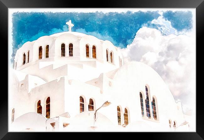 Fira Orthodox Metropolitan cathedral digital water Framed Print by Antony McAulay