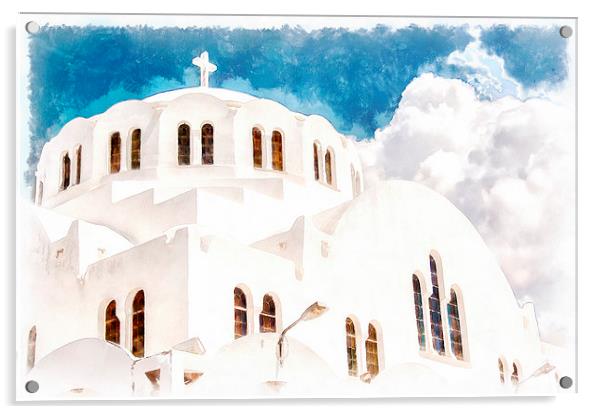Fira Orthodox Metropolitan cathedral digital water Acrylic by Antony McAulay