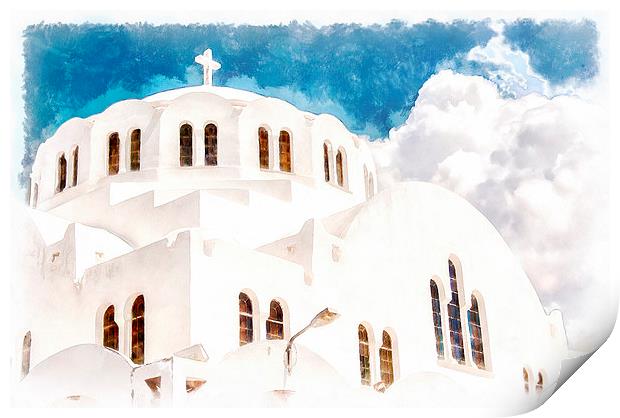 Fira Orthodox Metropolitan cathedral digital water Print by Antony McAulay
