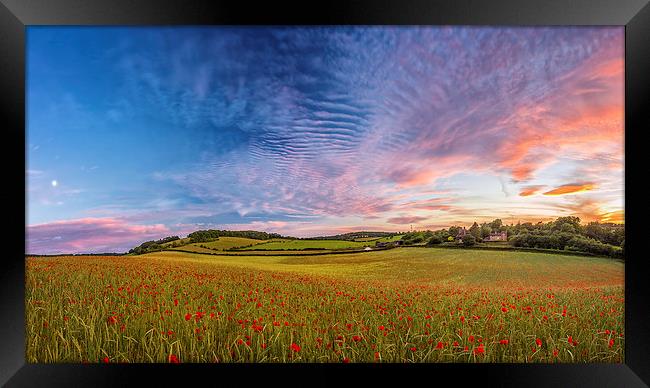 Dramatic Sunset on a Poppy Field in Kent Framed Print by John Ly