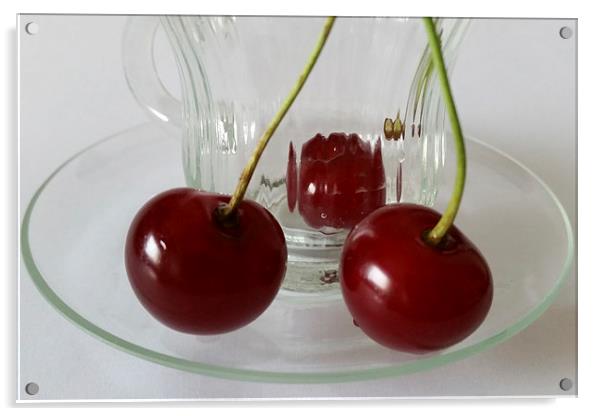  cup of cherries Acrylic by Marinela Feier
