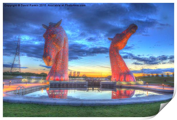 the Kelpies at sunset Print by Photogold Prints
