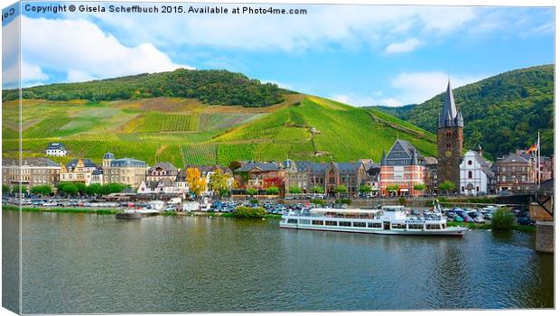  View of Bernkastel on Moselle Canvas Print by Gisela Scheffbuch