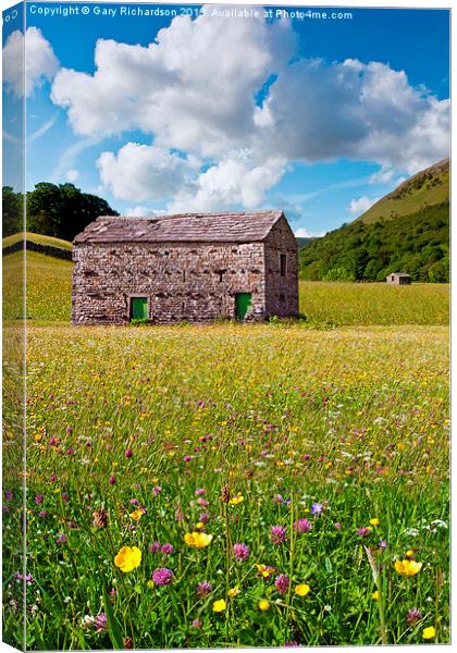  Swaledale Barns and Meadows Canvas Print by Gary Richardson