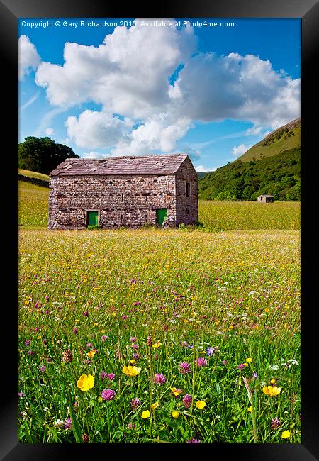  Swaledale Barns and Meadows Framed Print by Gary Richardson