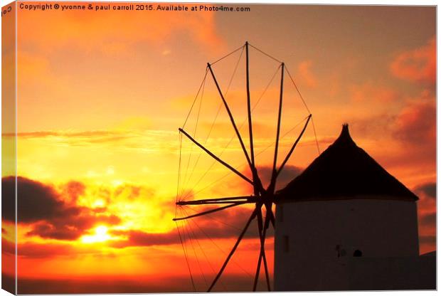  Oia windmill at sunset Canvas Print by yvonne & paul carroll