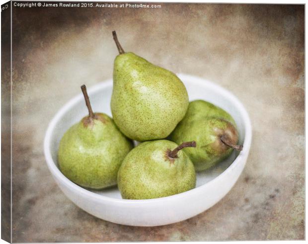  Green Pears in a Bowl Canvas Print by James Rowland