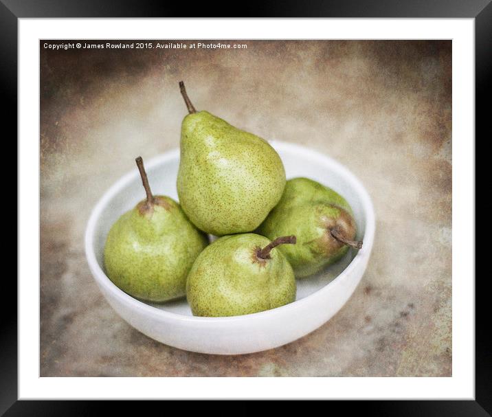  Green Pears in a Bowl Framed Mounted Print by James Rowland