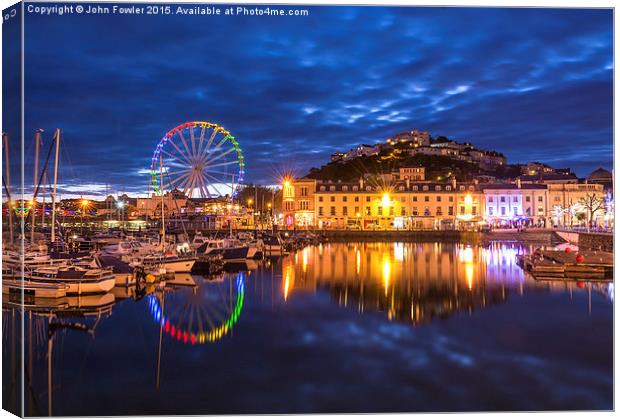 Torquay Harbour by Night Canvas Print by John Fowler