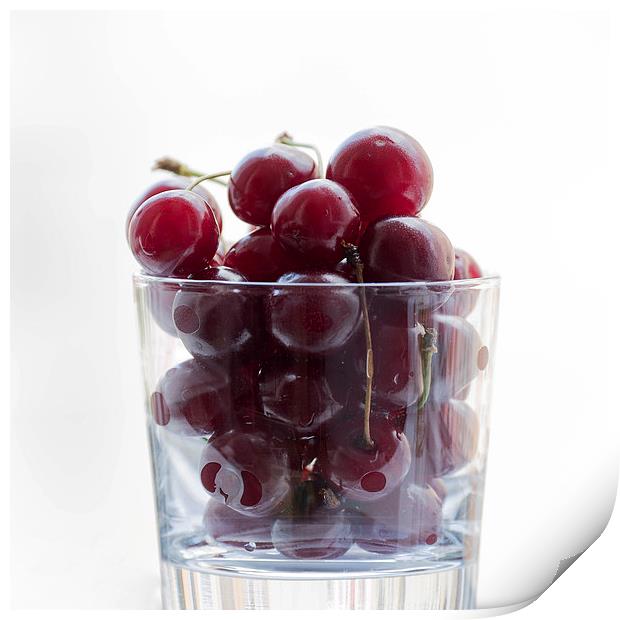 a glass with cherries Print by Adrian Bud