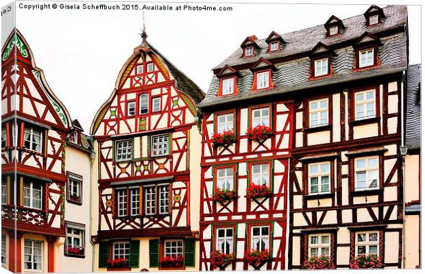  Timber-framed Houses at the Market Square of Bern Canvas Print by Gisela Scheffbuch
