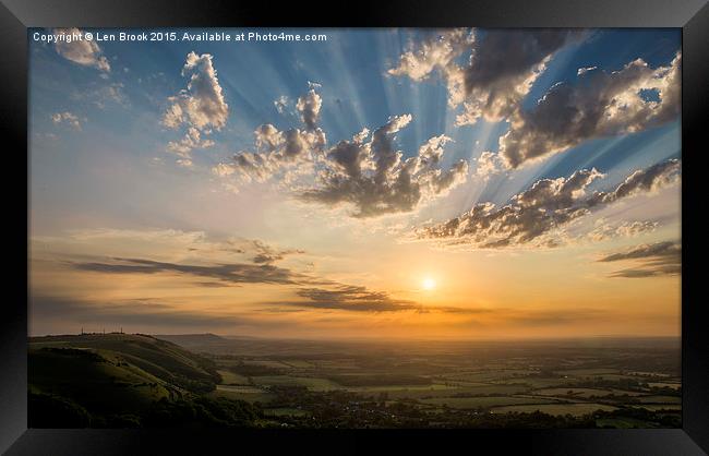 Devil's Dyke Sunset over Sussex and South Downs Framed Print by Len Brook