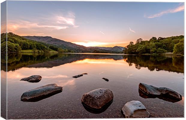  Sunset over Lake Grasmere Canvas Print by John Vaughan