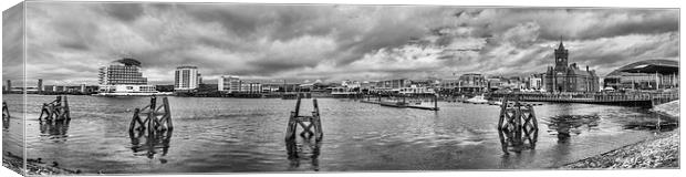Cardiff Bay Panorama Monochrome Canvas Print by Steve Purnell