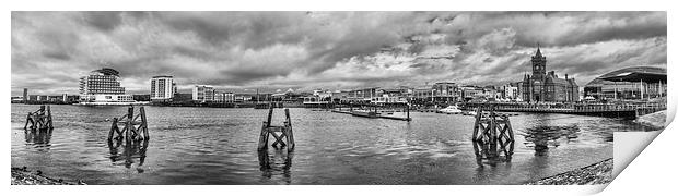 Cardiff Bay Panorama Monochrome Print by Steve Purnell
