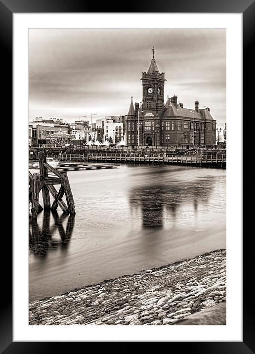 Pierhead Building Cardiff Bay Monochrome Framed Mounted Print by Steve Purnell