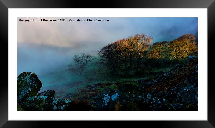  misty morning baslow edge Framed Mounted Print by Neil Ravenscroft