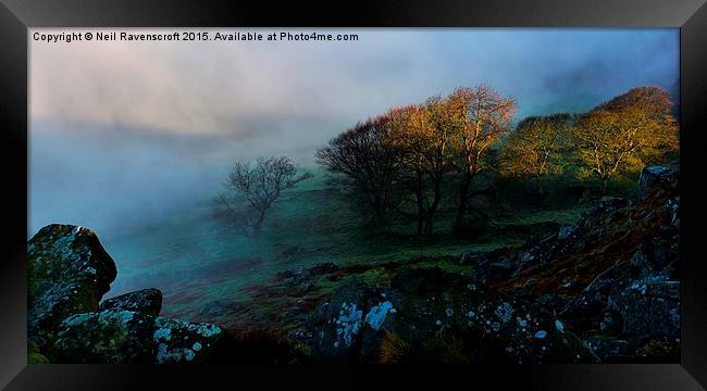  misty morning baslow edge Framed Print by Neil Ravenscroft