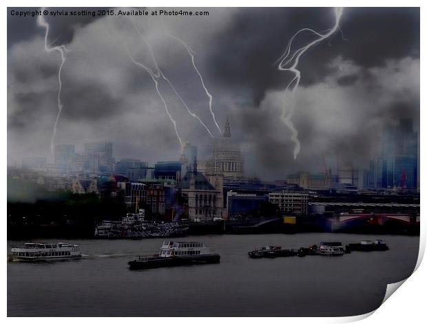  Storm over London Print by sylvia scotting