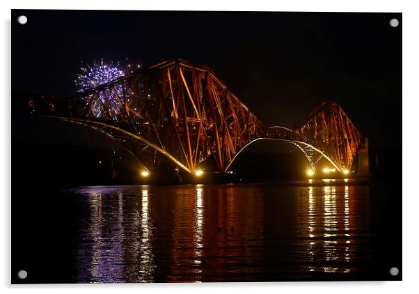 Fireworks at Rail Bridge Acrylic by Andrew Beveridge