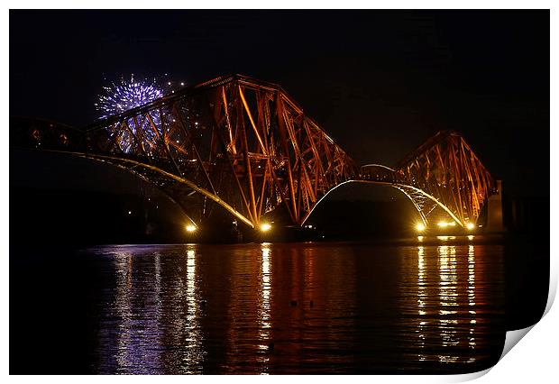  Fireworks at Rail Bridge Print by Andrew Beveridge