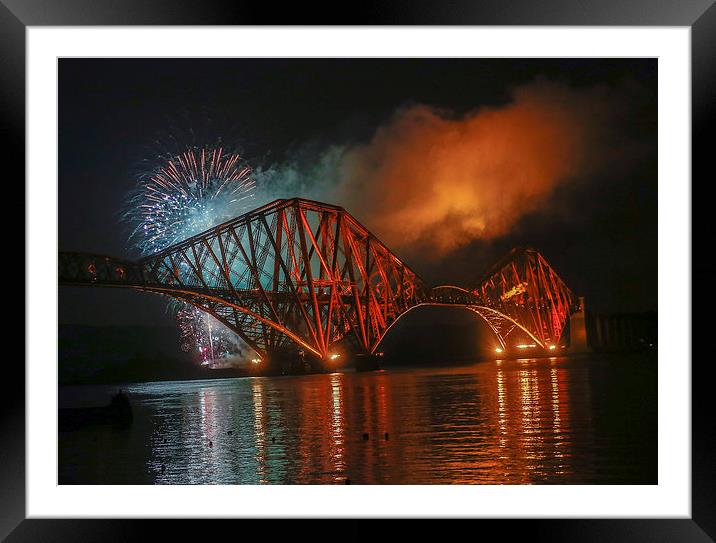  Fireworks at Forth Rail Bridge Framed Mounted Print by Andrew Beveridge