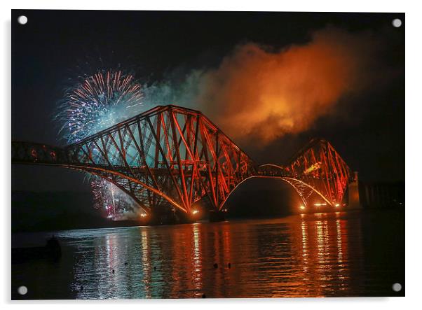  Fireworks at Forth Rail Bridge Acrylic by Andrew Beveridge